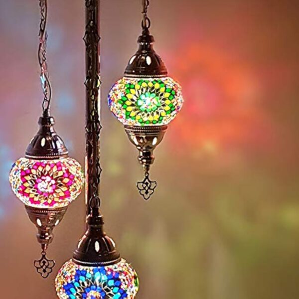 Lampadaire fait à la main turc, marocain, arabe, oriental, bohémien, style Tiffany, mosaïque en verre, coloré, argenté, décoration d'intérieur (mélange de couleurs A - 3 boules) – Image 6
