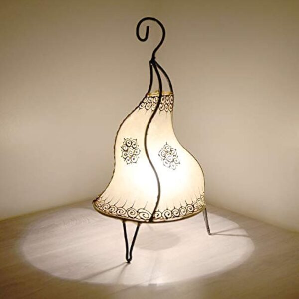 Lampadaire oriental blanc 40 cm | Lampadaire marocain avec structure en métal et abat-jour en cuir | Lampe en cuir | Lampe en cuir 100 % fait main | Décoration orientale | 320321 – Image 2