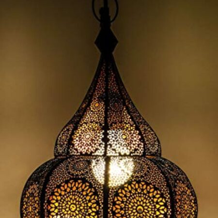 Lampe Suspension Luminaire marocaine Ilham 40cm noir E27 Douille | Plafonnier Lustre de Salon marocain oriental | Lanterne électrique indienne Vintage design décoration de maison orientale arabe