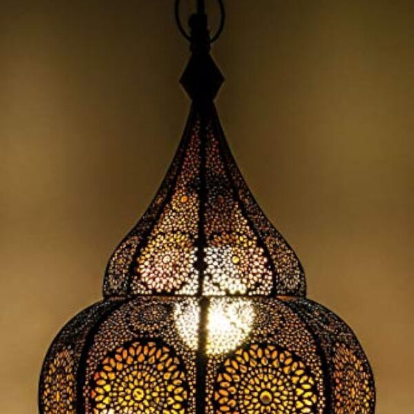 Lampe Suspension Luminaire marocaine Ilham 40cm noir E27 Douille | Plafonnier Lustre de Salon marocain oriental | Lanterne électrique indienne Vintage design décoration de maison orientale arabe