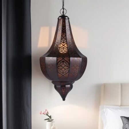 Lampe Suspension Luminaire marocaine Kanita 50cm Noir E27 Douille | Plafonnier Lustre de Salon marocain oriental | Lanterne électrique indienne Vintage design décoration de maison orientale arabe