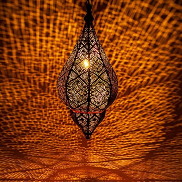 Lampe Suspension Luminaire marocaine Kihana 40cm noir E14 Douille | Plafonnier Lustre de Salon marocain oriental | Lanterne électrique indienne Vintage design décoration de maison orientale arabe – Image 3