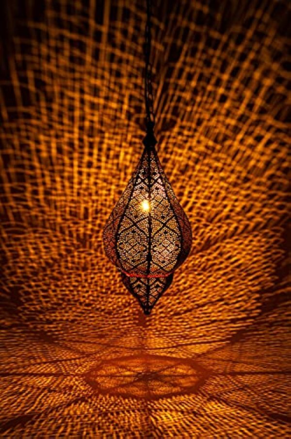 Lampe Suspension Luminaire marocaine Kihana 40cm noir E14 Douille | Plafonnier Lustre de Salon marocain oriental | Lanterne électrique indienne Vintage design décoration de maison orientale arabe – Image 4