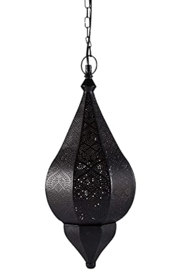 Lampe Suspension Luminaire marocaine Kihana 40cm noir E14 Douille | Plafonnier Lustre de Salon marocain oriental | Lanterne électrique indienne Vintage design décoration de maison orientale arabe – Image 8