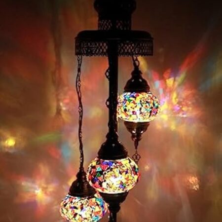 Lampe Turque Lampadaire Mosaïque Marocaine Orientale Multicolore Mélange de 3 Ampoules