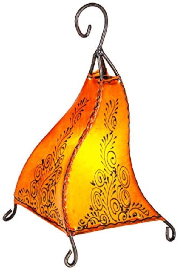 Lampe de table de chevet marocaine Rahaf 35cm | Abat-jour marocain oriental en cuir et henné | petite lampadaire sur pied orientale du Maroc comme Décoration de salon exotique