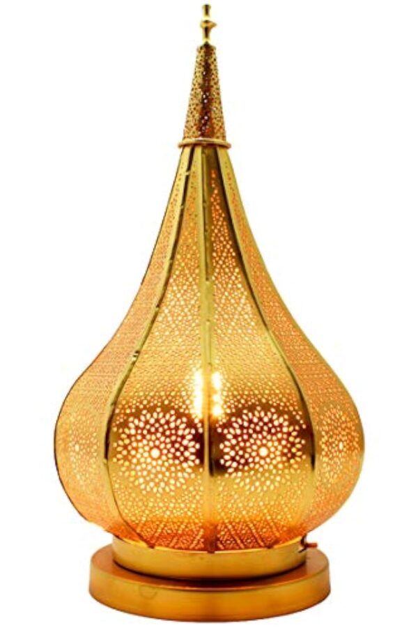 Lampe de table de chevet marocaine Kais Doré 38cm | Abat-jour marocain oriental en métal | petite lampadaire sur pied orientale du Maroc comme Décoration de salon exotique – Image 4