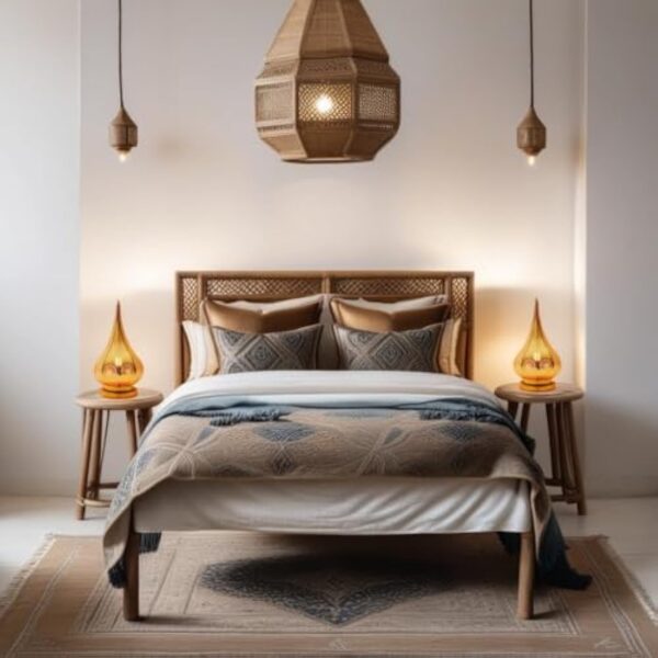 Lampe de table de chevet marocaine Kais Doré 38cm | Abat-jour marocain oriental en métal | petite lampadaire sur pied orientale du Maroc comme Décoration de salon exotique – Image 5