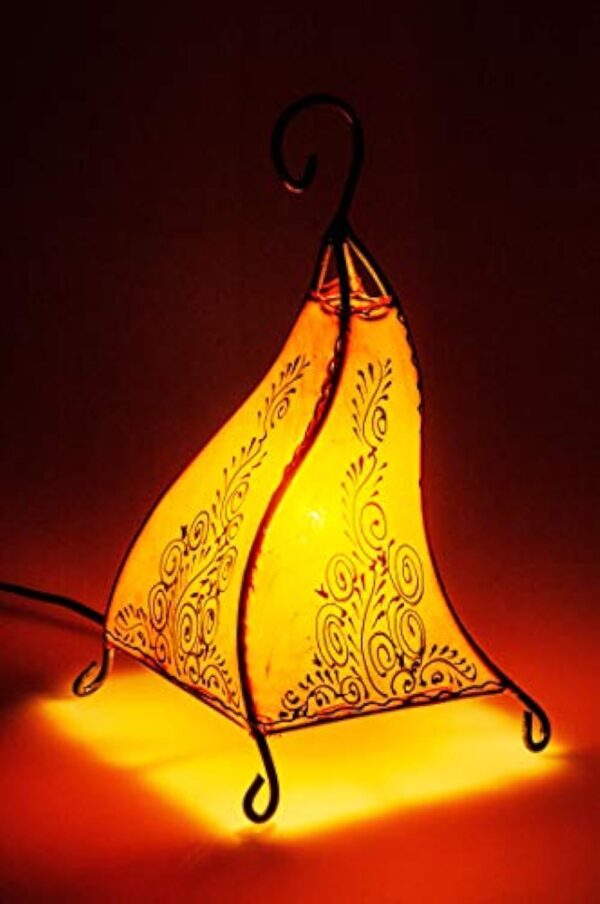 Lampe de table de chevet marocaine Rahaf 35cm | Abat-jour marocain oriental en cuir et henné | petite lampadaire sur pied orientale du Maroc comme Décoration de salon exotique – Image 5