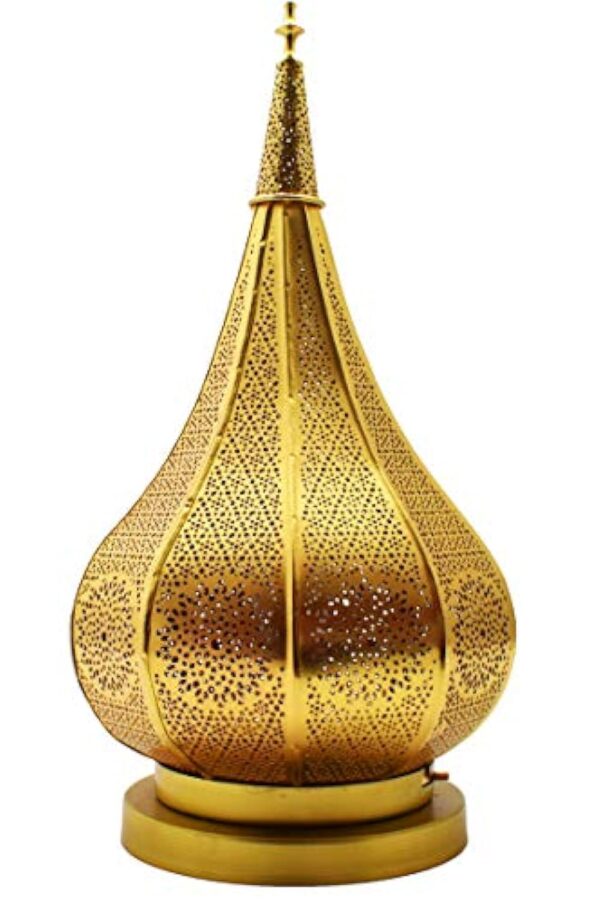 Lampe de table de chevet marocaine Kais Doré 38cm | Abat-jour marocain oriental en métal | petite lampadaire sur pied orientale du Maroc comme Décoration de salon exotique – Image 6