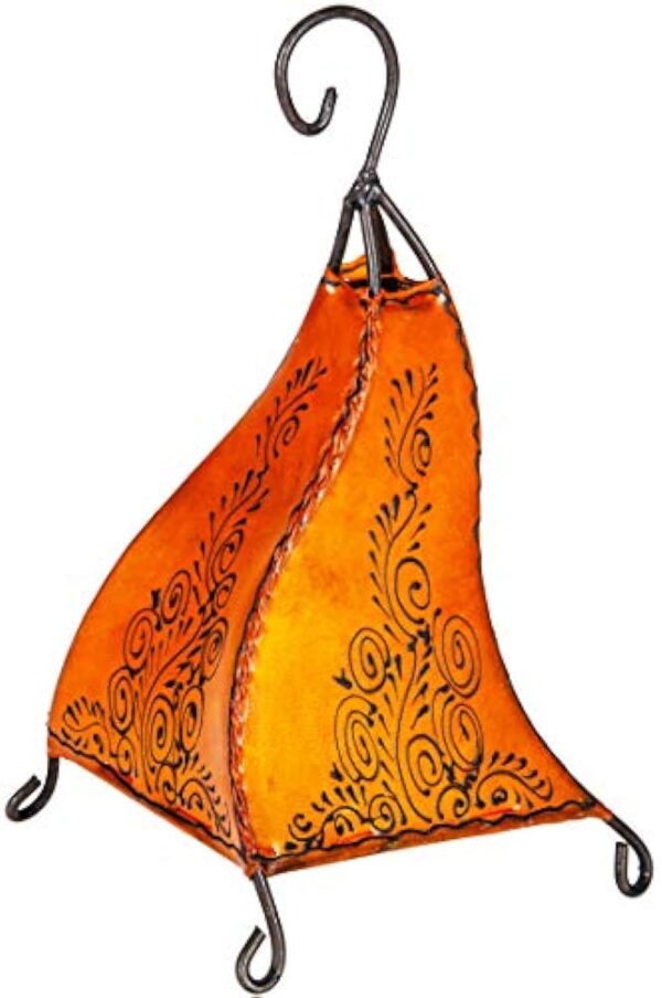 Lampe de table de chevet marocaine Rahaf 35cm | Abat-jour marocain oriental en cuir et henné | petite lampadaire sur pied orientale du Maroc comme Décoration de salon exotique – Image 6