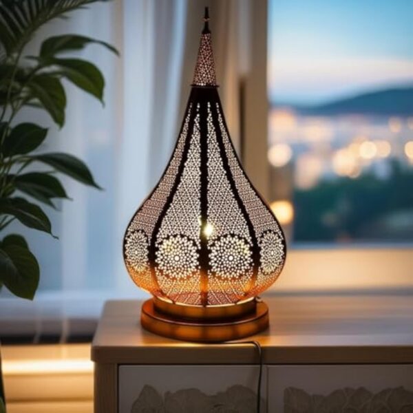 Lampe de table de chevet marocaine Kais Doré 38cm | Abat-jour marocain oriental en métal | petite lampadaire sur pied orientale du Maroc comme Décoration de salon exotique – Image 7