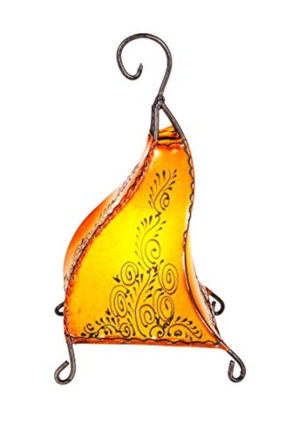 Lampe de table de chevet marocaine Rahaf 35cm | Abat-jour marocain oriental en cuir et henné | petite lampadaire sur pied orientale du Maroc comme Décoration de salon exotique – Image 7
