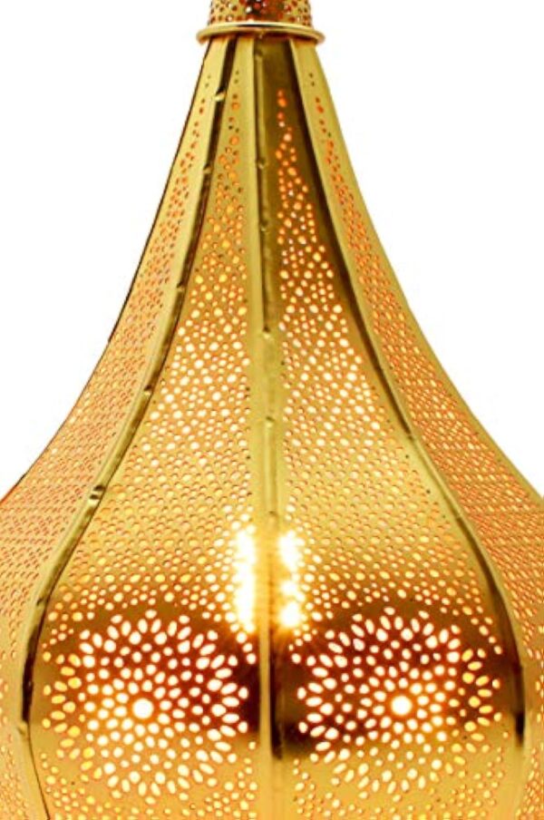 Lampe de table de chevet marocaine Kais Doré 38cm | Abat-jour marocain oriental en métal | petite lampadaire sur pied orientale du Maroc comme Décoration de salon exotique – Image 8