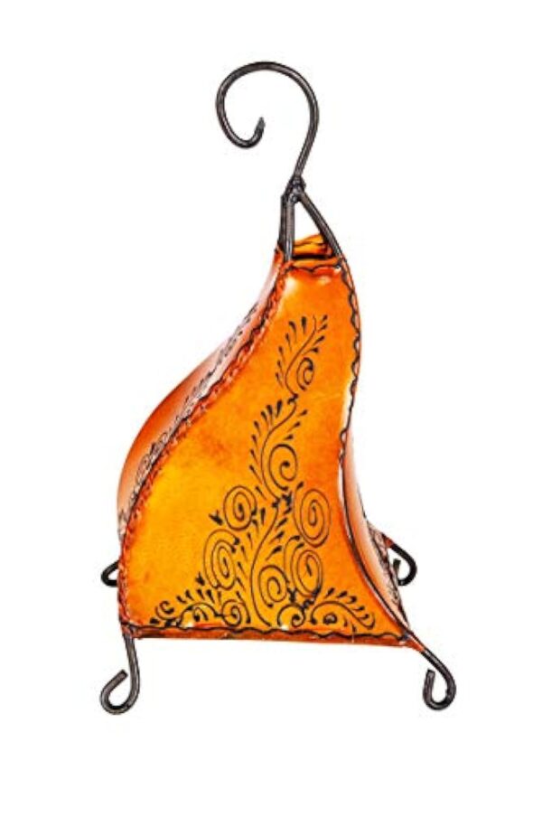Lampe de table de chevet marocaine Rahaf 35cm | Abat-jour marocain oriental en cuir et henné | petite lampadaire sur pied orientale du Maroc comme Décoration de salon exotique – Image 8