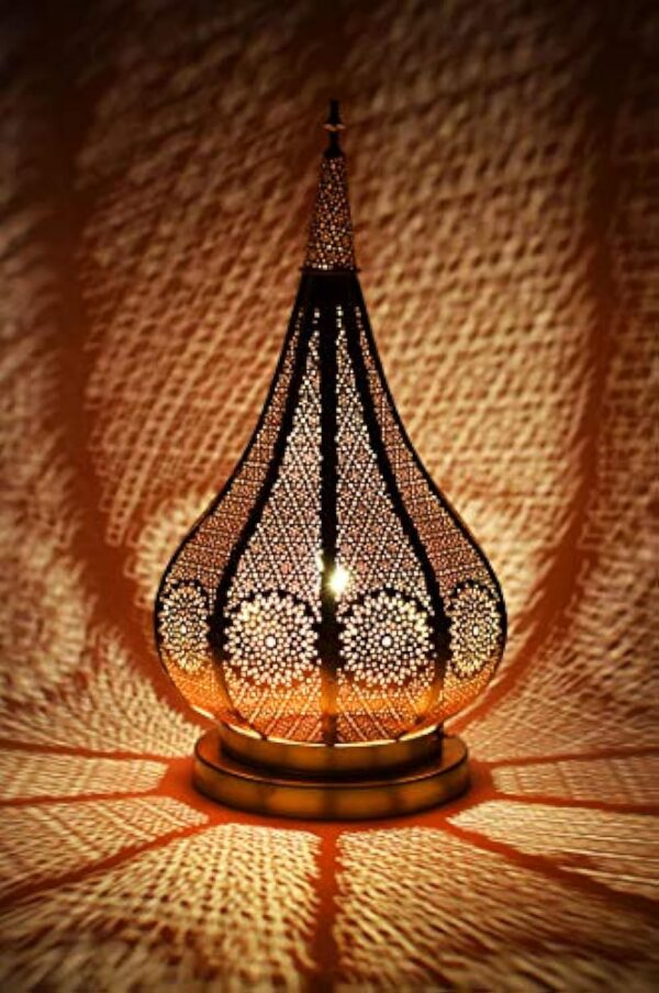 Lampe de table de chevet marocaine Kais Doré 38cm | Abat-jour marocain oriental en métal | petite lampadaire sur pied orientale du Maroc comme Décoration de salon exotique – Image 10
