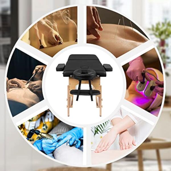 Lestarain Table de Massage Pliante Professionnelle, Lit de Massage Portable, Lit Esthétique en Bois avec Appui-tête et Sac de Transport, Hauteur Réglable, 185x58.5cm, Noir, LNOG0001 – Image 10