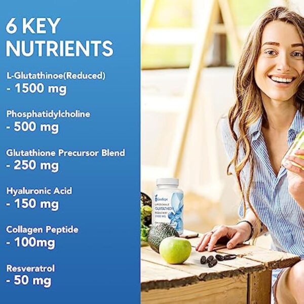 Liposomal Glutathion réduit 2000 mg par portion | Supplément de Glutathion avec Acide Hyaluronique + Peptide de collagène + Resvératrol pour un Puissant Antioxydant (120 Count) – Image 5