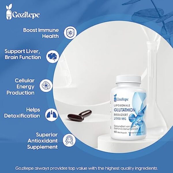 Liposomal Glutathion réduit 2000 mg par portion | Supplément de Glutathion avec Acide Hyaluronique + Peptide de collagène + Resvératrol pour un Puissant Antioxydant (120 Count) – Image 6
