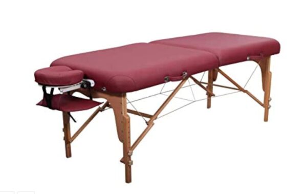Lit de Massage Zen Round Corner Pliable et réglable en Hauteur - Table de Massage Mobile en Bois Massif avec des Bords arrondis pour des Styles de Massage Actifs (Bordeaux)