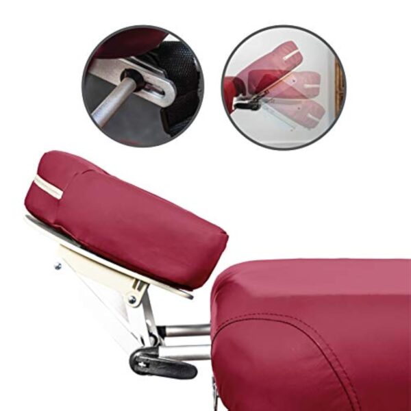 Lit de Massage Zen Round Corner Pliable et réglable en Hauteur - Table de Massage Mobile en Bois Massif avec des Bords arrondis pour des Styles de Massage Actifs (Bordeaux) – Image 4