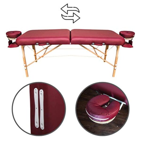 Lit de Massage Zen Round Corner Pliable et réglable en Hauteur - Table de Massage Mobile en Bois Massif avec des Bords arrondis pour des Styles de Massage Actifs (Bordeaux) – Image 6