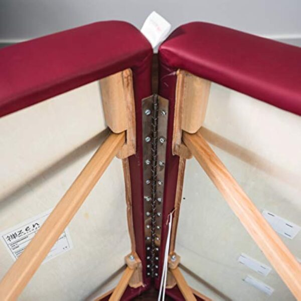 Lit de Massage Zen Round Corner Pliable et réglable en Hauteur - Table de Massage Mobile en Bois Massif avec des Bords arrondis pour des Styles de Massage Actifs (Bordeaux) – Image 7