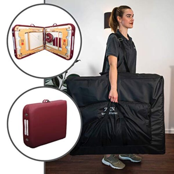 Lit de Massage Zen Round Corner Pliable et réglable en Hauteur - Table de Massage Mobile en Bois Massif avec des Bords arrondis pour des Styles de Massage Actifs (Bordeaux) – Image 8