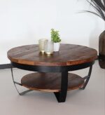 Lizzely Garden & Living Table Basse Ronde en Bois de manguier Sandy Style Industriel