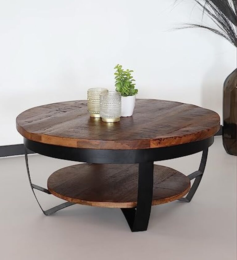 Lizzely Garden & Living Table Basse Ronde en Bois de manguier Sandy Style Industriel
