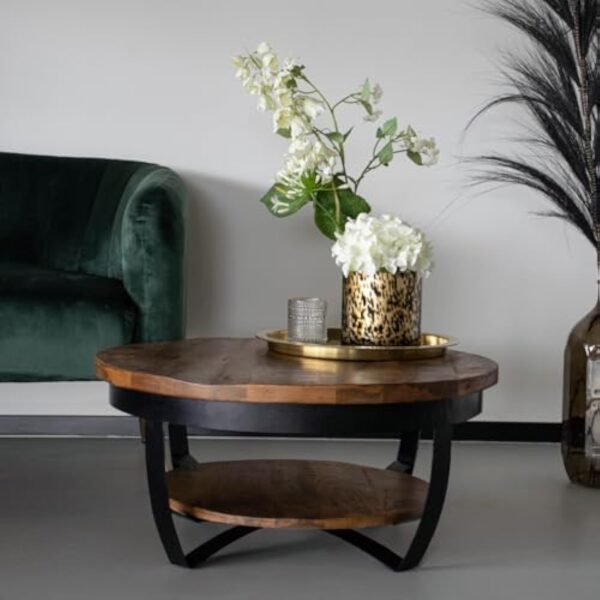 Lizzely Garden & Living Table Basse Ronde en Bois de manguier Sandy Style Industriel – Image 6