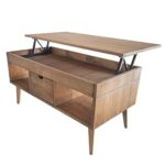 LoMasCasa - Table basse élévable modèle Karla avec tiroir coulissant central, bois massif de pin naturel couleur bois ciré, pieds coniques 100 x 50 x 47 cm