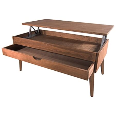 LoMasCasa - Table de salon de la collection Sonka relevable avec tiroir coulissant en bois naturel massif disponible en bois avec pied conique - 100 x 50 x 48 cm