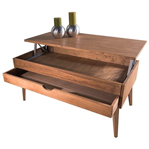 LoMasCasa - Table de salon de la collection Sonka relevable avec tiroir coulissant en bois naturel massif disponible en bois avec pied conique - 100 x 50 x 48 cm – Image 3