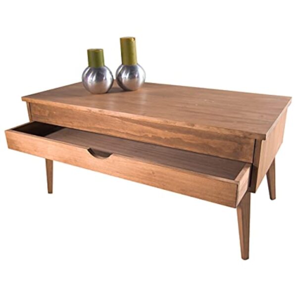 LoMasCasa - Table de salon de la collection Sonka relevable avec tiroir coulissant en bois naturel massif disponible en bois avec pied conique - 100 x 50 x 48 cm – Image 4