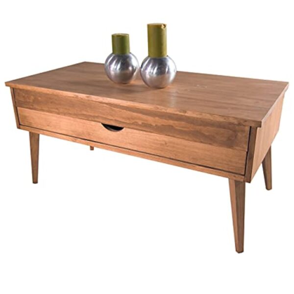 LoMasCasa - Table de salon de la collection Sonka relevable avec tiroir coulissant en bois naturel massif disponible en bois avec pied conique - 100 x 50 x 48 cm – Image 5