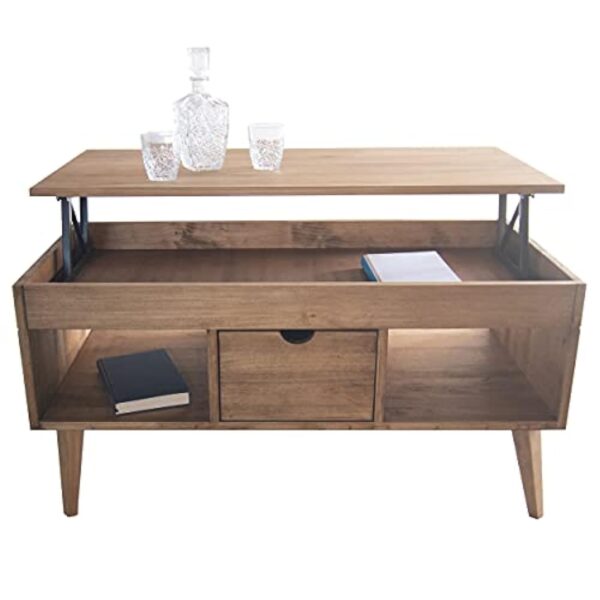 LoMasCasa - Table basse élévable modèle Karla avec tiroir coulissant central, bois massif de pin naturel couleur bois ciré, pieds coniques 100 x 50 x 47 cm – Image 5
