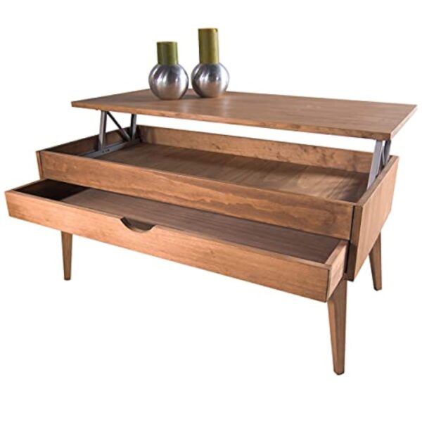 LoMasCasa - Table de salon de la collection Sonka relevable avec tiroir coulissant en bois naturel massif disponible en bois avec pied conique - 100 x 50 x 48 cm – Image 6