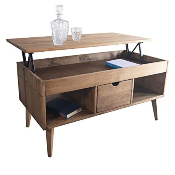LoMasCasa - Table basse élévable modèle Karla avec tiroir coulissant central, bois massif de pin naturel couleur bois ciré, pieds coniques 100 x 50 x 47 cm – Image 6