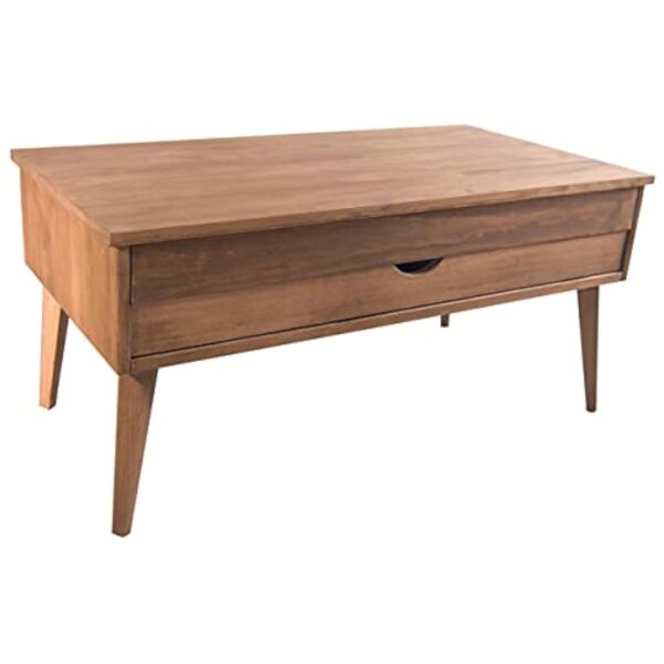 LoMasCasa - Table de salon de la collection Sonka relevable avec tiroir coulissant en bois naturel massif disponible en bois avec pied conique - 100 x 50 x 48 cm – Image 7