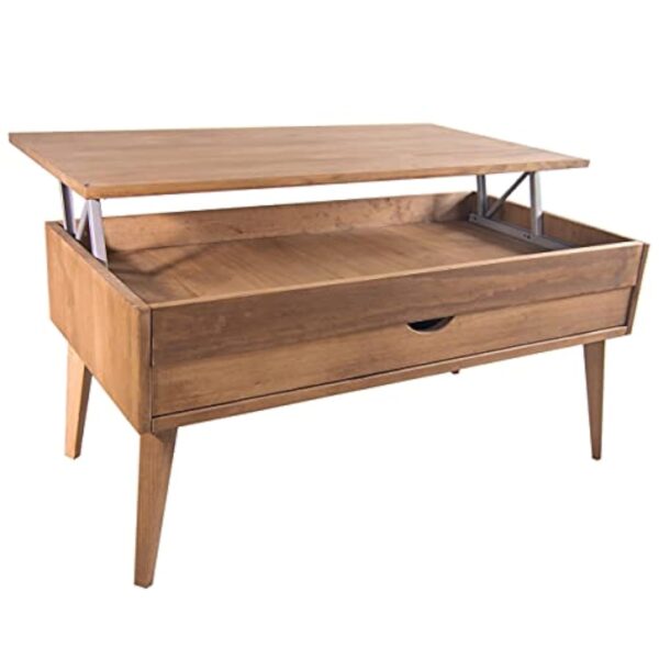 LoMasCasa - Table de salon de la collection Sonka relevable avec tiroir coulissant en bois naturel massif disponible en bois avec pied conique - 100 x 50 x 48 cm – Image 8