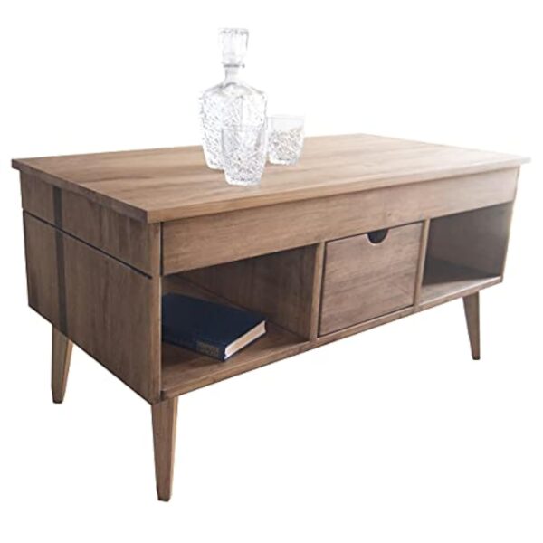 LoMasCasa - Table basse élévable modèle Karla avec tiroir coulissant central, bois massif de pin naturel couleur bois ciré, pieds coniques 100 x 50 x 47 cm – Image 8