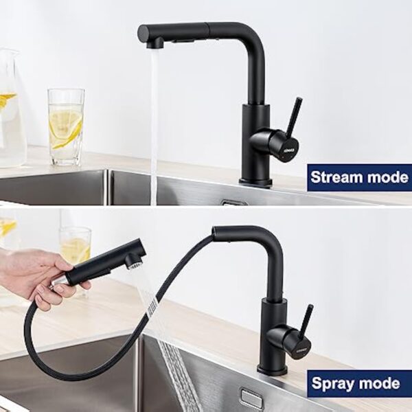 Lonheo Robinet Cuisine Douchette Extractible, Mitigeur Evier Cuisine avec Douchette, Robinetterie de Cuisine 2 Modes Spray, Froid & Chaud Disponible, Noir – Image 3
