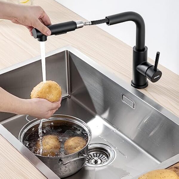 Lonheo Robinet Cuisine Douchette Extractible, Mitigeur Evier Cuisine avec Douchette, Robinetterie de Cuisine 2 Modes Spray, Froid & Chaud Disponible, Noir – Image 5