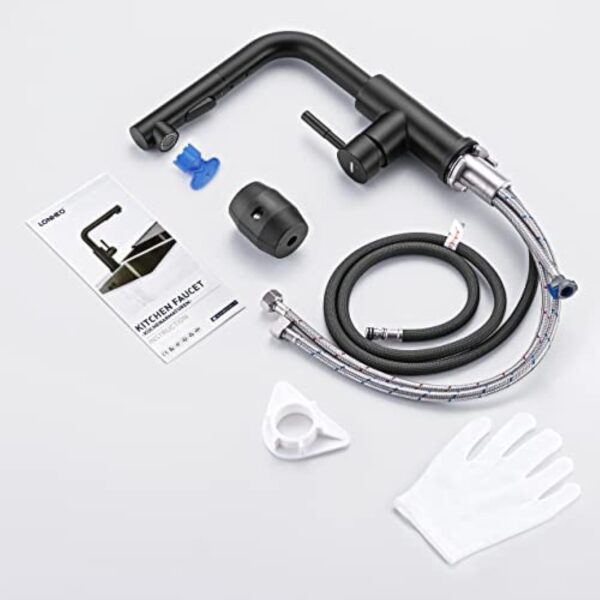 Lonheo Robinet Cuisine Douchette Extractible, Mitigeur Evier Cuisine avec Douchette, Robinetterie de Cuisine 2 Modes Spray, Froid & Chaud Disponible, Noir – Image 6