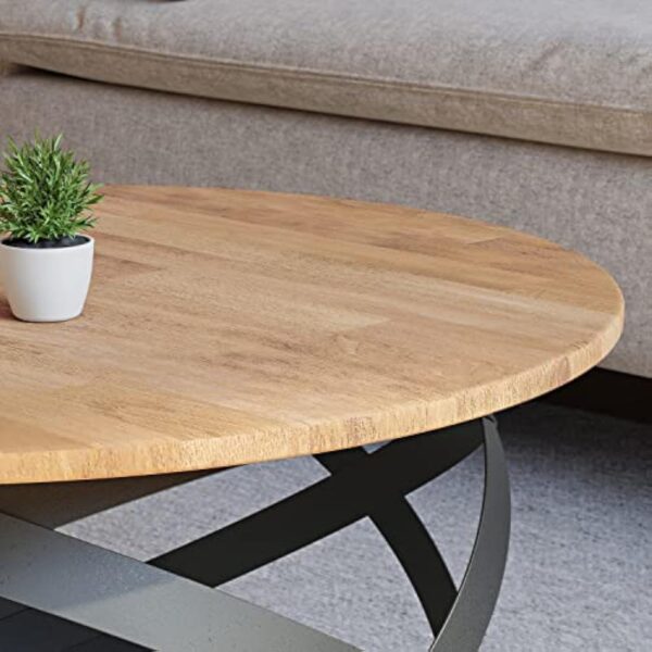 Lumarc Firenze, Table Basse de Salon Faite à la Main en Bois Massif de Hêtre Naturel au Design Industriel Minimaliste Moderne, Ronde, Ø70x40 cm – Image 7
