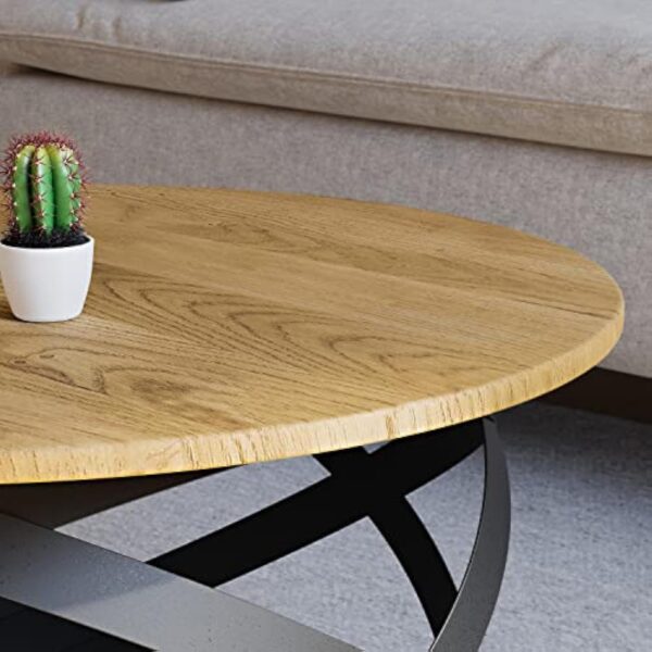 Lumarc Firenze, Table Basse de Salon Faite à la Main en Bois Massif de Chêne Naturel au Design Industriel Minimaliste Moderne, Ronde, Ø70x40 cm – Image 7