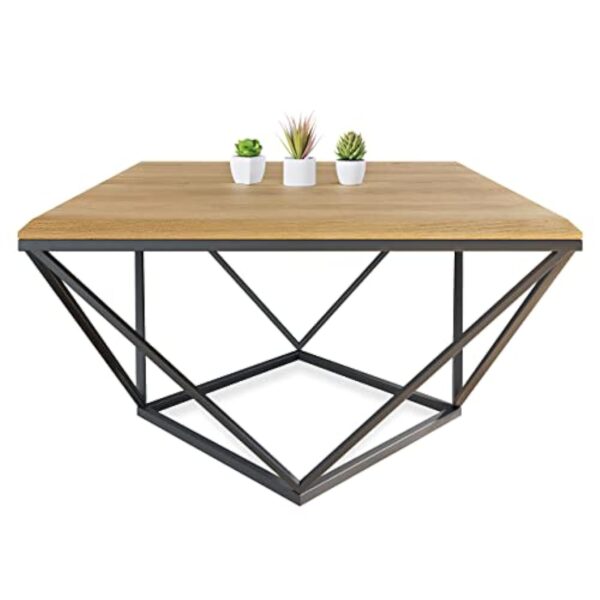 Lumarc Siena, Table Basse de Salon Faite à la Main en Bois Massif de Chêne Naturel au Design Industriel Minimaliste Moderne, Carrée, 70x70x40 cm
