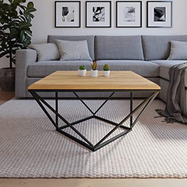 Lumarc Siena, Table Basse de Salon Faite à la Main en Bois Massif de Chêne Naturel au Design Industriel Minimaliste Moderne, Carrée, 70x70x40 cm – Image 3