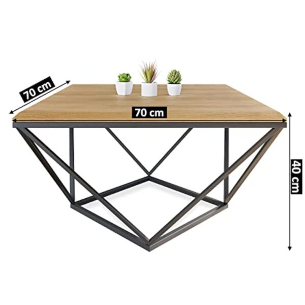 Lumarc Siena, Table Basse de Salon Faite à la Main en Bois Massif de Chêne Naturel au Design Industriel Minimaliste Moderne, Carrée, 70x70x40 cm – Image 4